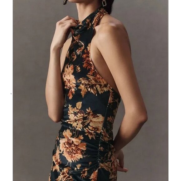 BHLDN Anthropologie Holly Halter Stretch Velvet Midi Dress - S - NWT - Picture 3 of 11